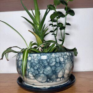 Handmade pottery planter with drip tray